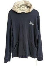 Stussy Two Tone Black/Beige Graphic Hoodie Sweatshirt Size Medium Vintage