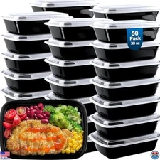 50-Pack 38 oz Leakproof Meal Prep Containers - Disposable, Reusable, BPA-Free