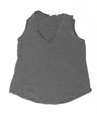 Double Zero Damen Basic Tank schwarz gestreift Polyester Größe S V-Ausschnitt