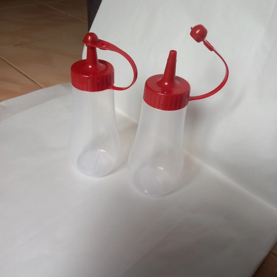Dispensador de botellas exprimidoras de plástico transparente vacías de 2 piezas para salsa salsa de ketchup Foto 2 de 4
