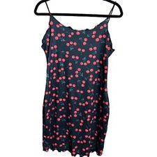 Cherry Rockabilly Pin Up Spaghetti Strap Mini Bodycon Slip Dress Medium