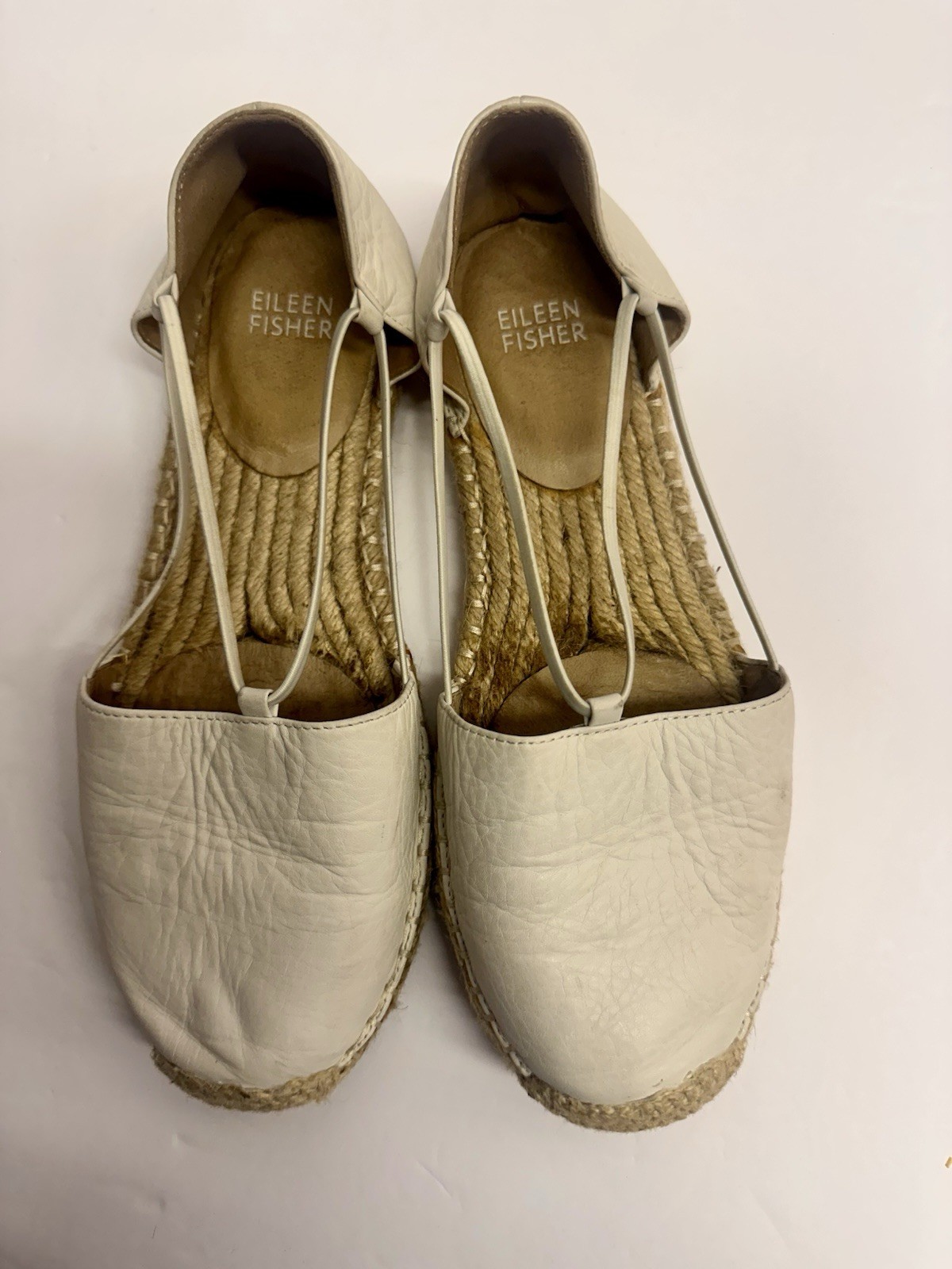 Eileen Fisher Women's Washed White Leather Espadrilles Shoes Sz US 7.5