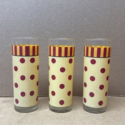 Vtg MCM 3 Southern Living at Home Gail Pittman Siena Tumblers Polka Dots Striped
