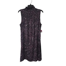 Vince Camuto Sleeveless Mock Neck Paisley Print Dress Sapphire Bloom Navy M