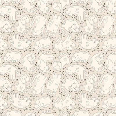 Feline Drive Fabric KITTEN FUN Cat Toss Khaki Clothworks Fat Quarter (18x22'') FQ