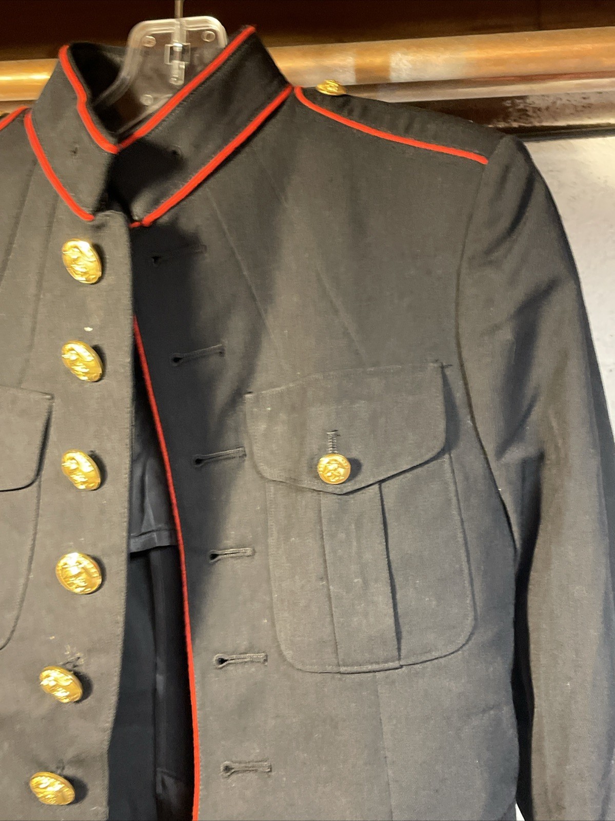 1989 USMC Uniform Dress Blue Jacket Coat MC Poly Wool Tunic Marines Size 35L NOS