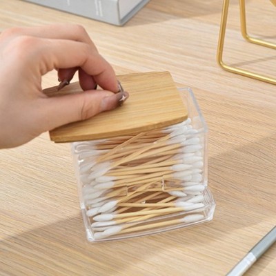Cotton Swab Transparent Bamboo Earbuds & Toothpick  Earbuds Square Organizer