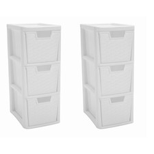 3 Tier Medium Set Of 2 Plastic Rattan Drawer White Tabletop Organizer 48x25x19cm
