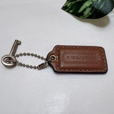 COACH Leather Tag Key Charm Brown Vintage Style Steel Hardware MIB No Used