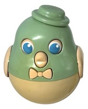 Vtg Tomy Roly Poly Penguin Bluebird Baby Toy Wobbles Jingles Opens Closes Eyes
