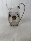 Vintage Libbey Golden Foliage pattern glass pitcher detachable metal handle