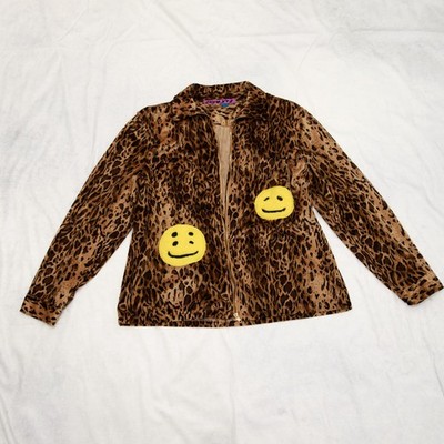 DUPE of Cactus Plant Flea Market Leopard Smiley Face Velvet Work Jacket Size 3