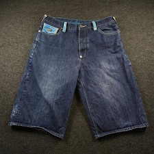 Coogi Limited Edition Blue Denim Embroidered Leather Trim Jorts Y2K Men's 38