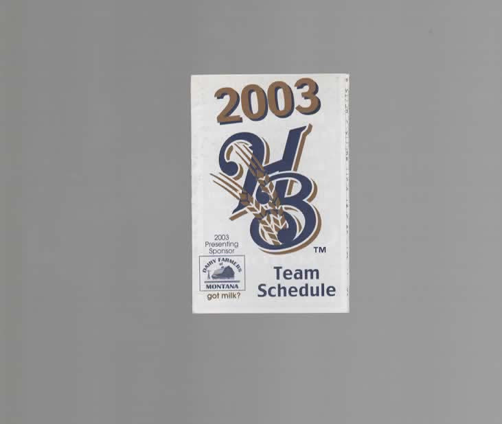 2003 HELENA BREWERS POCKET SCHEDULE
