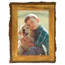 , 5x7 Picture Frame Rustic Brown, Solid Wood Picture Frame with Bark Edges & ...