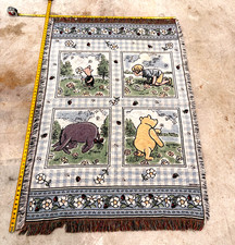 Disney Classic Pooh Woven Throw Blanket 43x65 Cotton Fringe Made USA Piglet