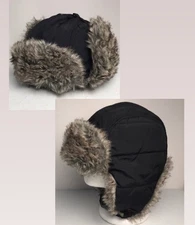 Timberland Trapper Hat Quilted Winter Black/ Brown Faux Fur S/M Adult Unisex