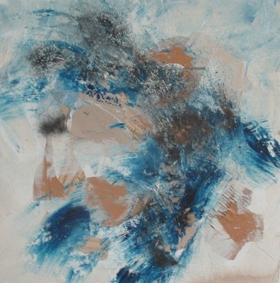 abstrakte Collage2 Papier Blau  Öl/LW 90x90cm -Sonja Zeltner-Müller