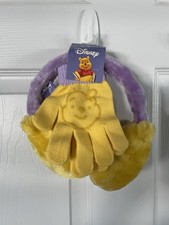 Vintage Disney Winnie the Pooh Girls Earmuff  Glove Set Yellow/Purple 2005