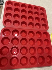 RED Silicone Mini Muffin Cupcake Pan Set 2pcs, 24 used 1 Pan Once