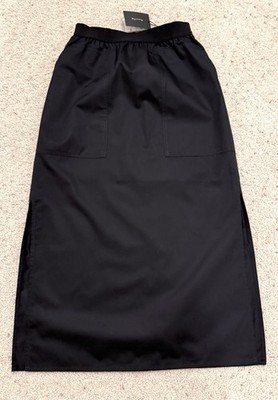 Massimo Dutti Women Black Cotton Poplin Midi Skirt Sz 4 Eur 36 NWTs