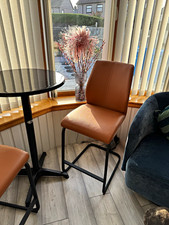 Set of 2 Brown Faux Leather Bar Stools Black Metal Sled Base with Backrest