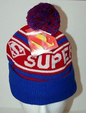 Rare DC Comics Retro Pom-Pom Superman Superhero Logo Knit Cap Hat New 2012