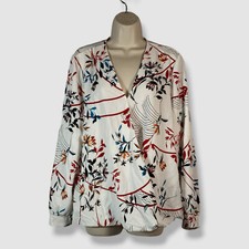 Alfani Women's White Floral V-Neck Long Sleeve Blouse Top Size L