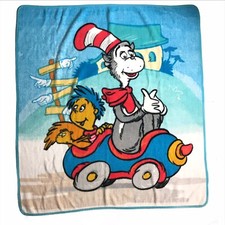 Vintage 1998 Dr Seuss Throw Blanket Cat In The Hat 56x49 Inches