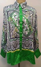 Image of Zara Women Green Paisley Multi Print Collared Blouse Size L