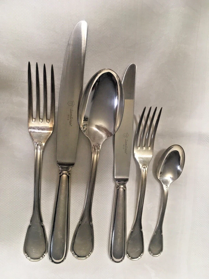 36pz Sambonet Baroque placcato argento servizio 6 coperti+frutta e thè - Immagine 2 di 4