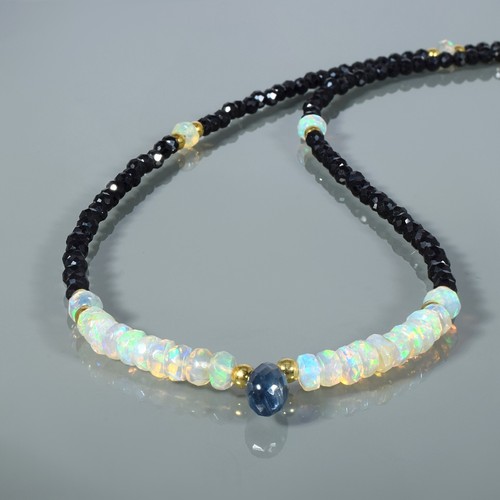 Collier En Or 18 Carats Avec Turquoise Naturelle Et Spinelles - Longueur 52 Cm, Neuf Avec étiquettes
