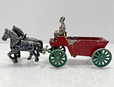 Vintage Stanley Toy Co Stanley Dump Wagon Cast Metal Horse Drawn Carriage 1940s