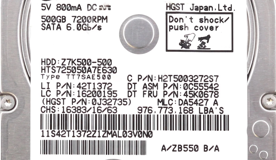 Lenovo HTS725050A7E630 500GB 2.5" 6Gb/s 32MB 7.2K RPM SATA HDD FRU P/N: 45K0678 - Image 4 of 4