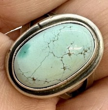Navajo Royston Turquoise Ring Sz 7 Sterling by Anderson Largo Matte Patina 6 g