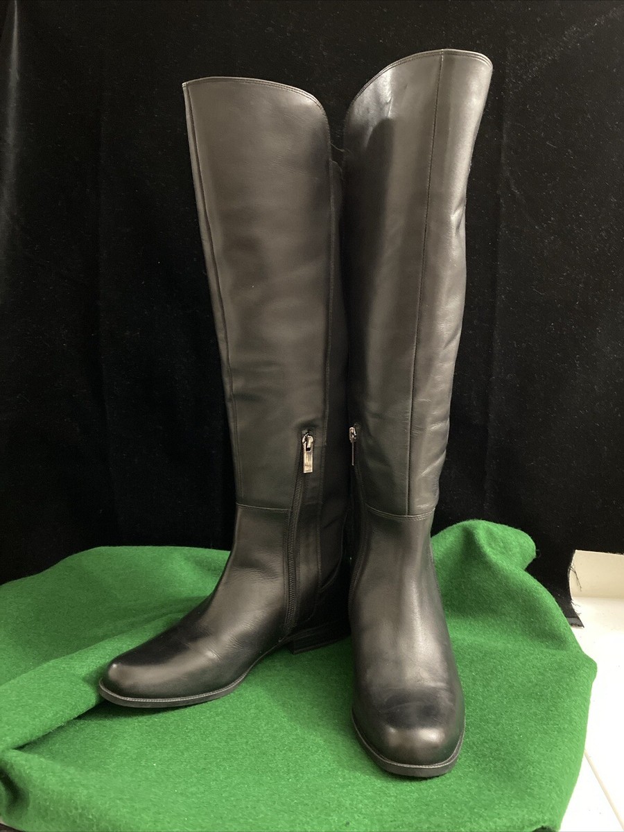 Bandolino BDCHIERI Riding Boots Women M Black Tall Leather Zip Stretch