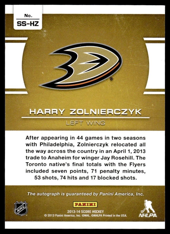 2013-14 Score Signatures Harry Zolnierczyk Auto Anaheim Ducks #SS-HZ R1 - Image 2 of 2
