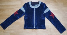 Lip Service Metallic Blue Star Jacket Top LARGE 90s Y2K Rockstar Glam Emo Goth