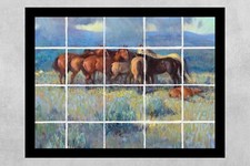 ready to hang ceramic tile mural backsplash. Wild horses. Montana Mamas, mustang