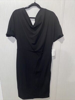ALEXA ADMOR Lined Sheath DRESS - Size XL Black Drape Neck Stretch NWT