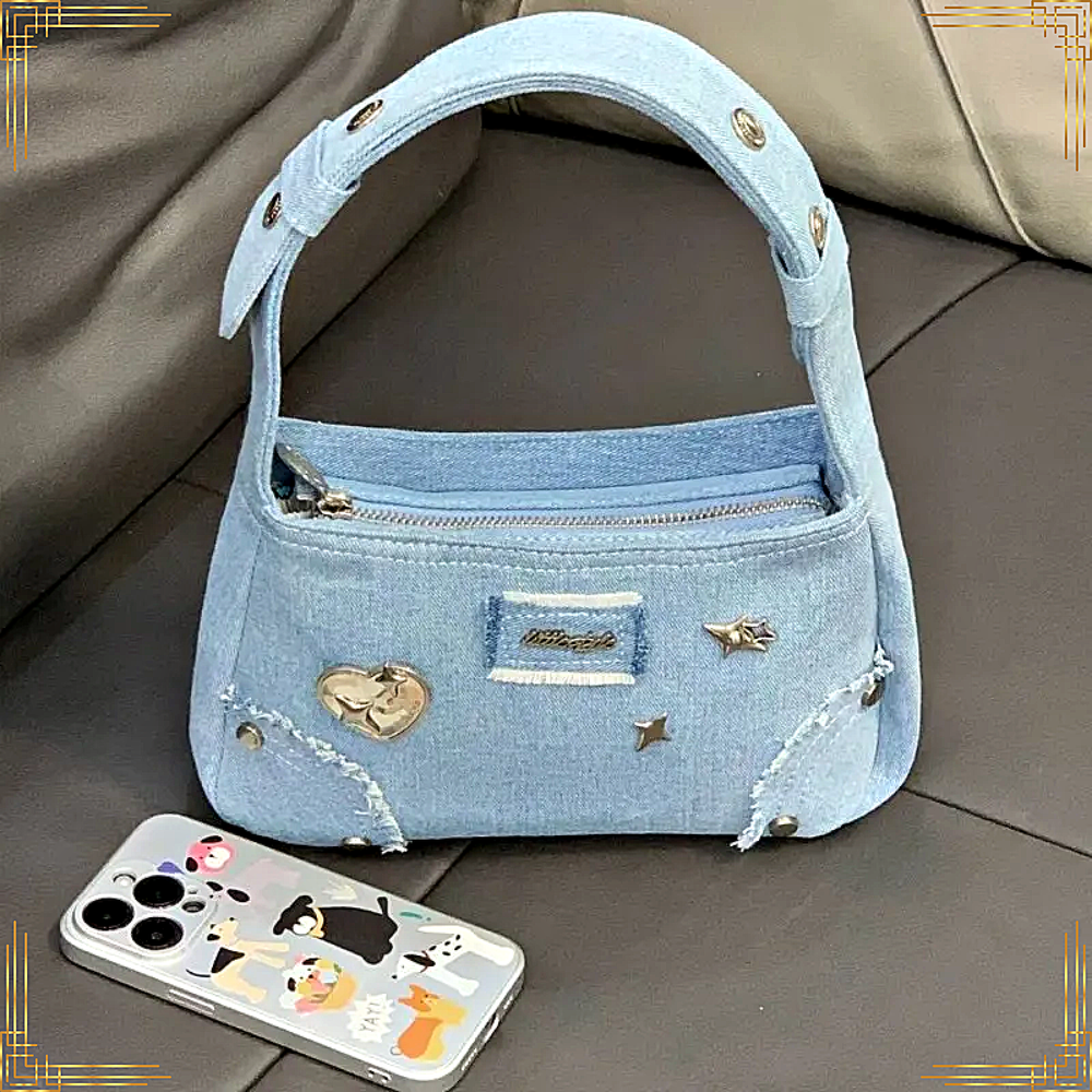 Y2K Vintage Denim Small Blue Luxury Shoulder Handbag for Women