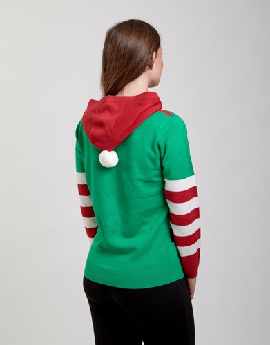 Womens Ladies Christmas Novelty Elf Hoodie Jumper Xmas Knitted Sweater New  | eBay