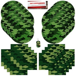 Military Army Camo Camouflage Happy Birthday Party Supplies Bundle