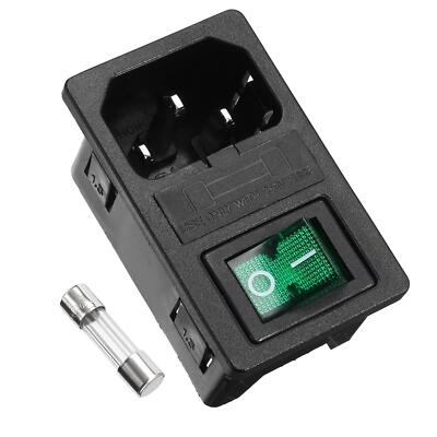 Green Rocker Switch Fuse Holer IEC320 C14 4P Power Socket AC250V 10A