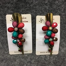 2 Sophia Collection Hair Clip Barrettes Colorful Rainbow Beads Gems FLORAL