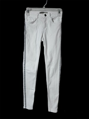 Zara Basic Denim Stretch Pants White/Silver Trim Size 4/36 Women s Pants