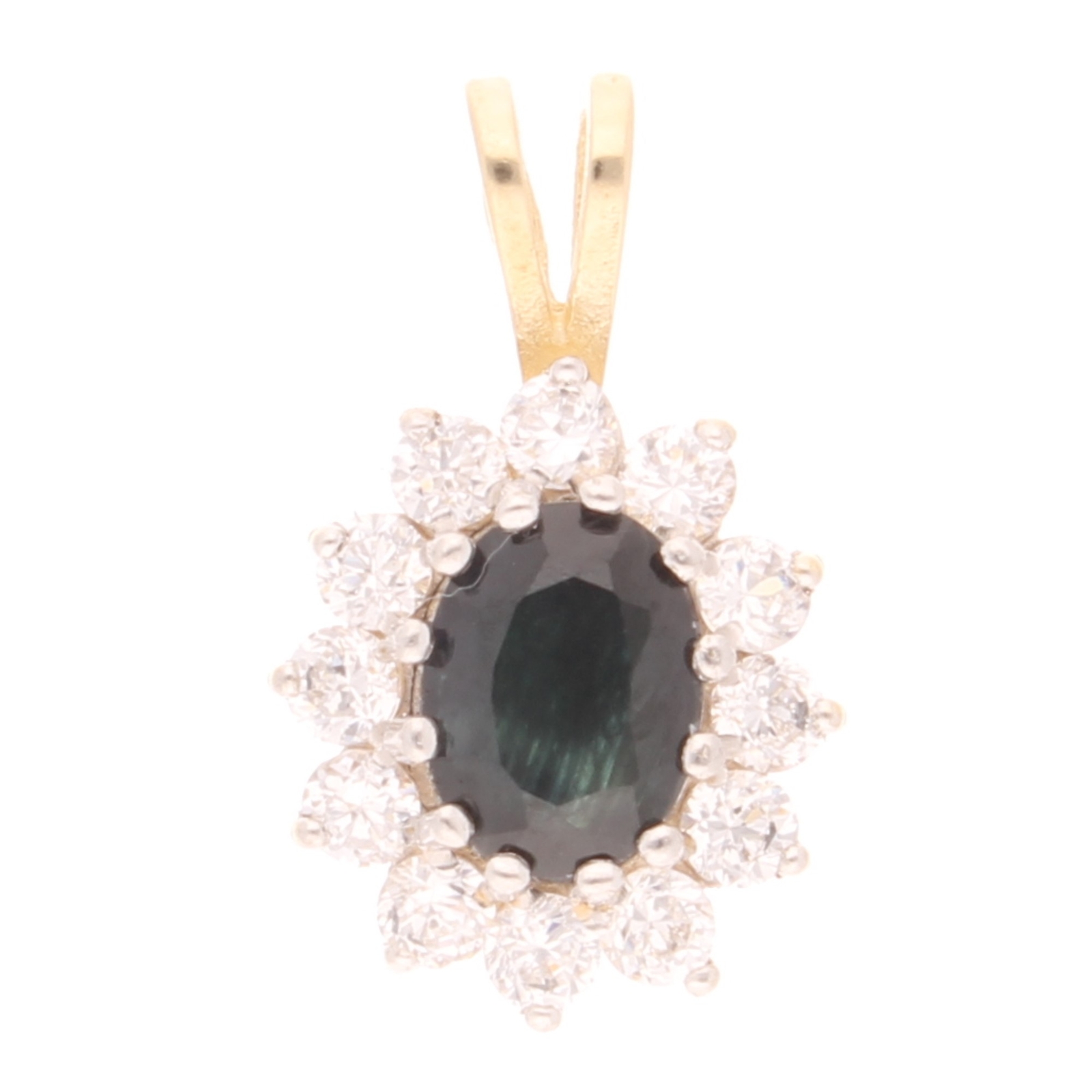 9Carat Yellow Gold Sapphire & Simulated Diamond Cluster Pendant (12x14mm)