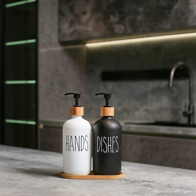 Soap dispenser set with hand soap and detergent soap dispenser