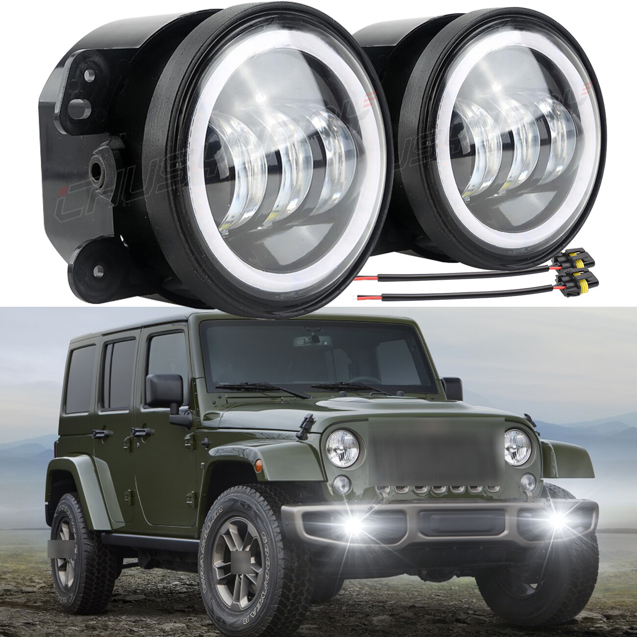 Pair 4 Inch LED Fog Lights Front Bumper Driving Lamps for Jeep Wrangler/Dodge