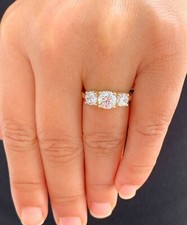 IGI Certified 14k Yellow Gold Round Diamond Engagement Ring Three Stone 1.60ctw